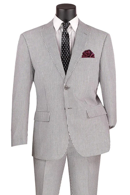 Men’s Black Pinstripe Summer Seersucker 2 Piece Suit with Jacket and Pants