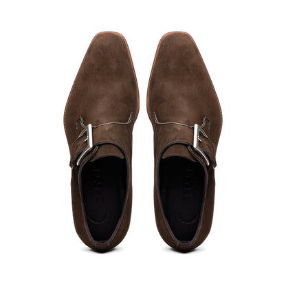 Zelli Hebilla Italian Suede Monk Strap Dress Shoe in Dark Brown