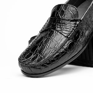 Zelli Monza Caiman Crocodile Penny Loafer Driving Shoes in Black