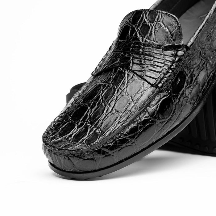 Zelli Monza Caiman Crocodile Penny Loafer Driving Shoes in Black