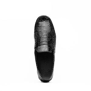 Zelli Monza Caiman Crocodile Penny Loafer Driving Shoes in Black