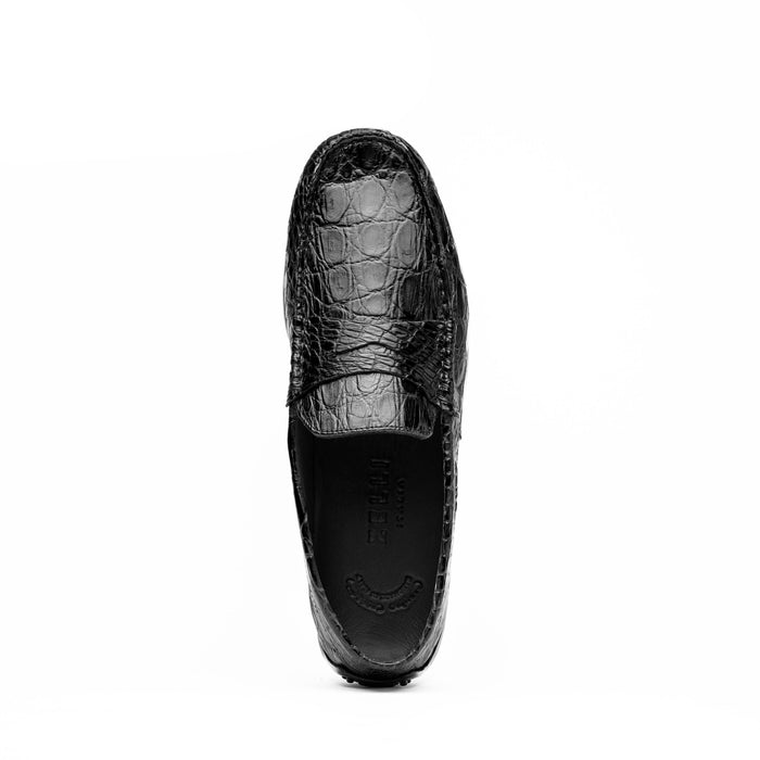 Zelli Monza Caiman Crocodile Penny Loafer Driving Shoes in Black