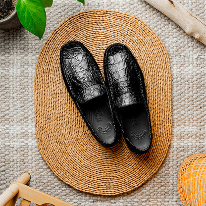 Zelli Monza Caiman Crocodile Penny Loafer Driving Shoes in Black