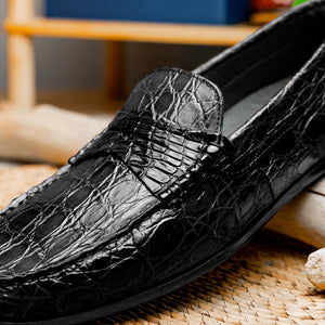Zelli Monza Caiman Crocodile Penny Loafer Driving Shoes in Black