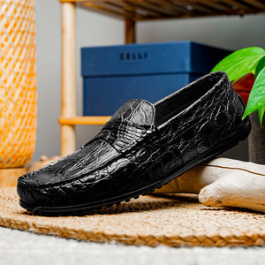 Zelli Monza Caiman Crocodile Penny Loafer Driving Shoes in Black