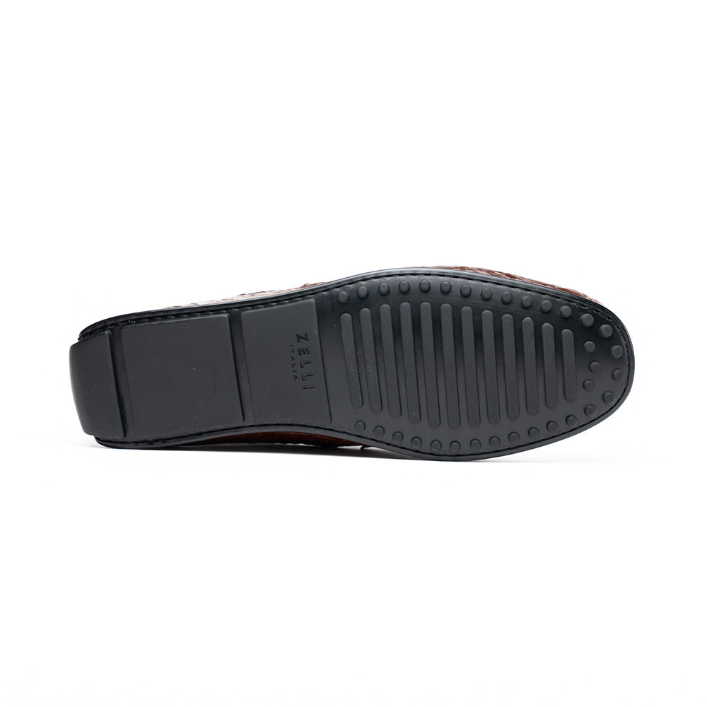 Zelli Monza Genuine Caiman Crocodile Driving Loafers in Nicotine