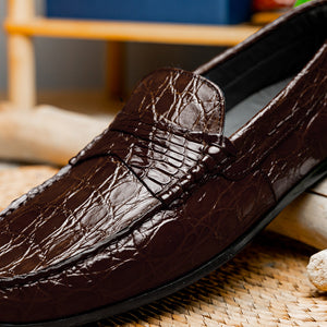 Zelli Monza Genuine Caiman Crocodile Driving Loafers in Nicotine