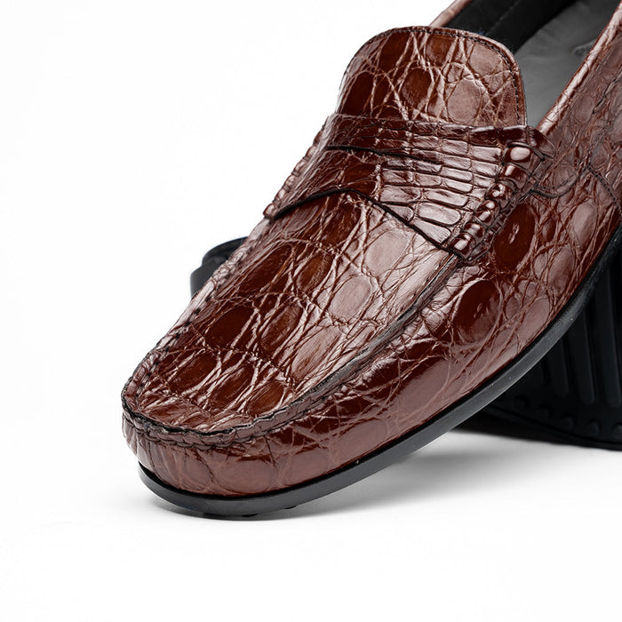Zelli Monza Genuine Caiman Crocodile Driving Loafers in Nicotine