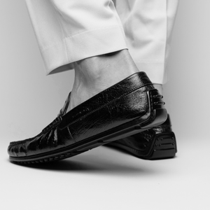 Zelli Monza Ostrich Quill Driving Loafers in Black