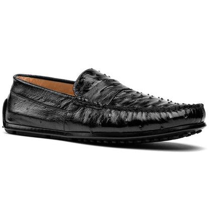 Zelli Monza Ostrich Quill Driving Loafers in Black