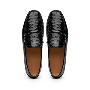 Zelli Monza Ostrich Quill Driving Loafers in Black