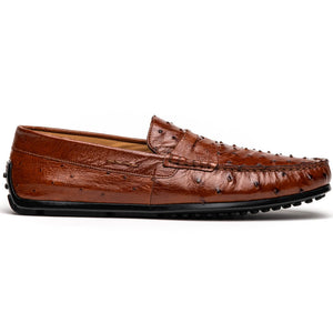 Zelli Monza Genuine Ostrich Quill Driving Loafers in Brandy