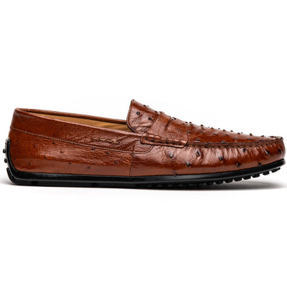 Zelli Monza Genuine Ostrich Quill Driving Loafers in Brandy