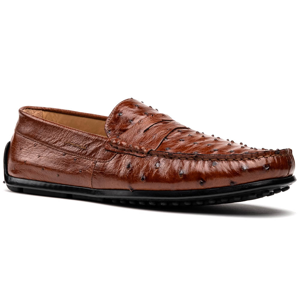Zelli Monza Genuine Ostrich Quill Driving Loafers in Brandy