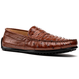 Zelli Monza Genuine Ostrich Quill Driving Loafers in Brandy