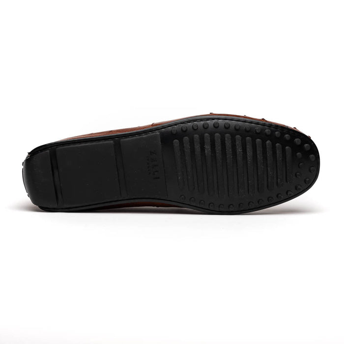 Zelli Monza Genuine Ostrich Quill Driving Loafers in Brandy