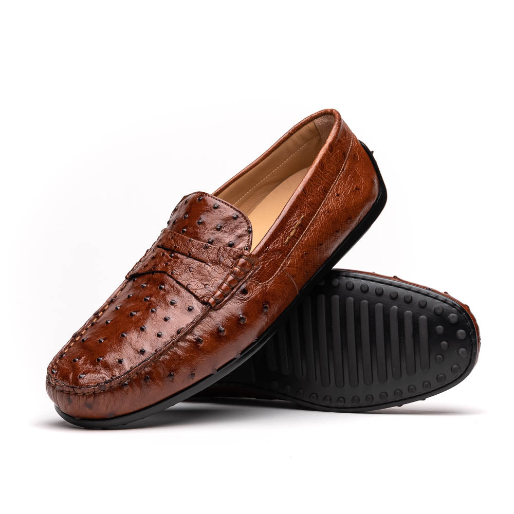 Zelli Monza Genuine Ostrich Quill Driving Loafers in Brandy