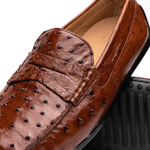 Zelli Monza Genuine Ostrich Quill Driving Loafers in Brandy
