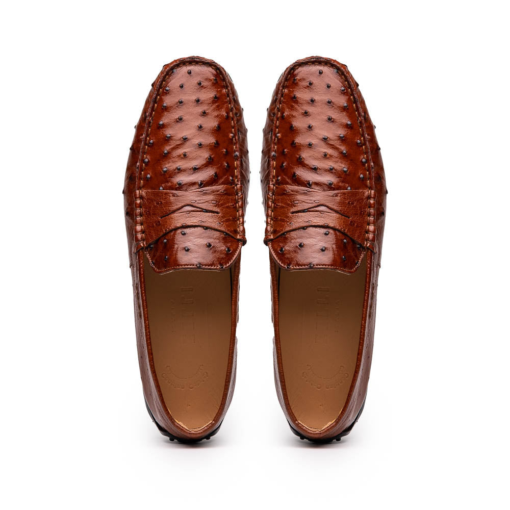 Zelli Monza Genuine Ostrich Quill Driving Loafers in Brandy
