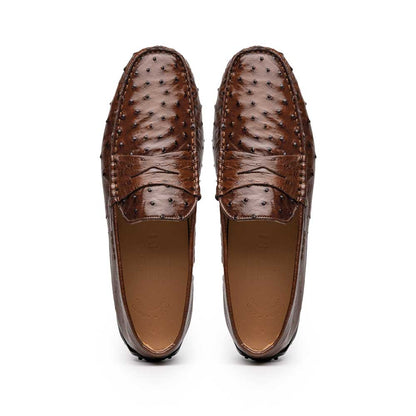 Zelli Monza Genuine Ostrich Quill Driving Loafers in Brown