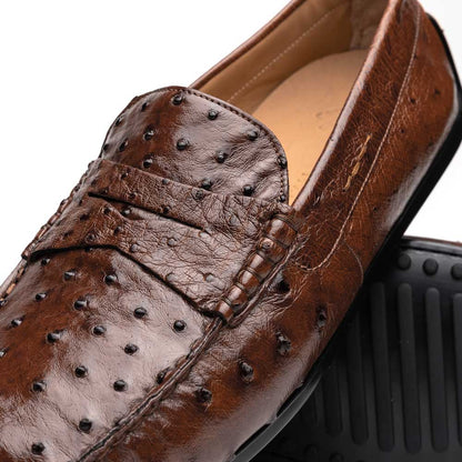 Zelli Monza Genuine Ostrich Quill Driving Loafers in Brown
