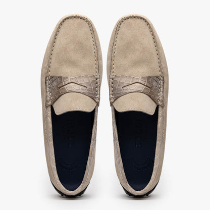 Zelli Monza Suede and Genuine Crocodile Driving Loafers in Sand