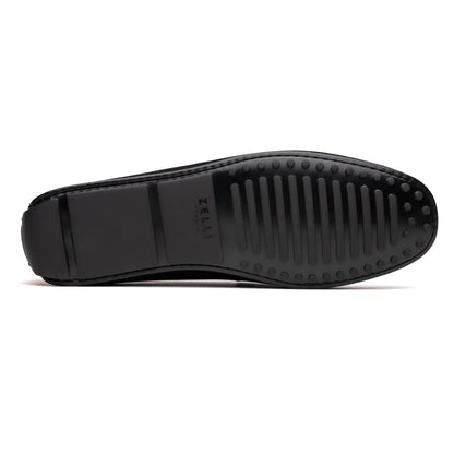 Zelli Monza Suede & Calfskin Driving Loafers in Black / Chestnut