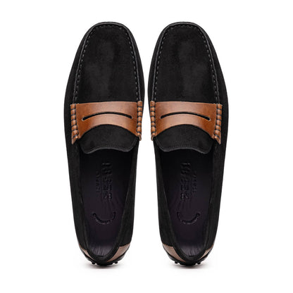 Zelli Monza Suede & Calfskin Driving Loafers in Black / Chestnut