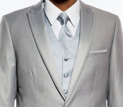 Light Gray Slim Fit 2 Piece Tuxedo With Satin Peak Lapel