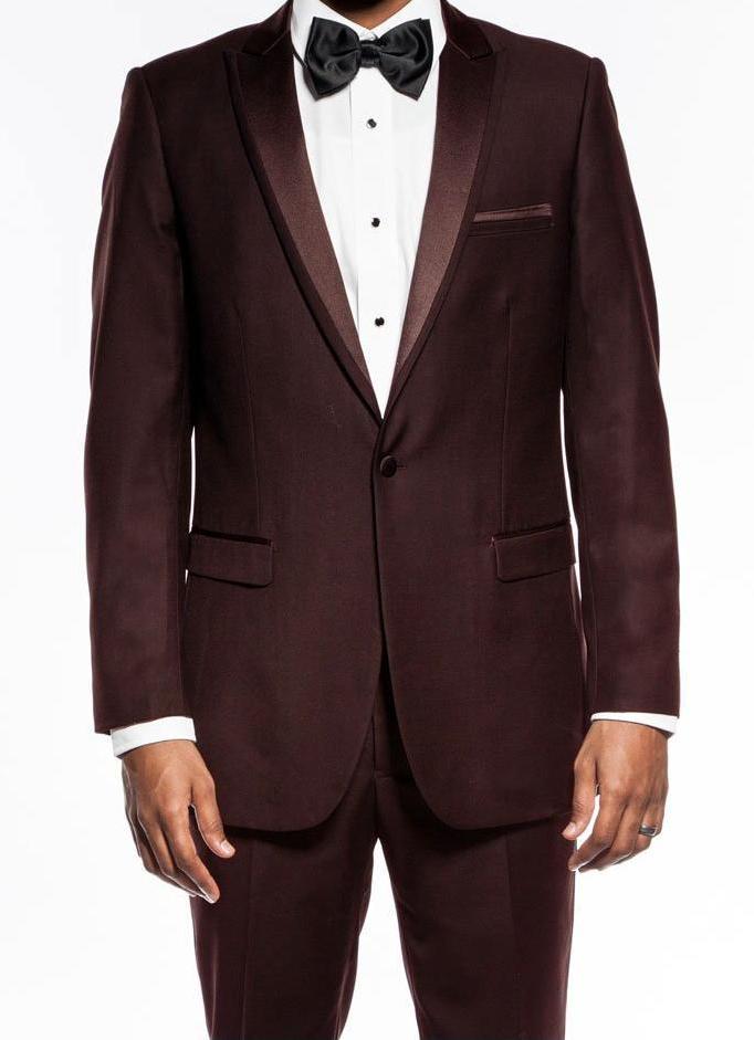 Brown Slim Fit 2 Piece Tuxedo With Satin Peak Lapel