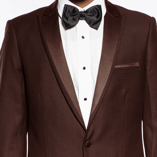 Brown Slim Fit 2 Piece Tuxedo With Satin Peak Lapel