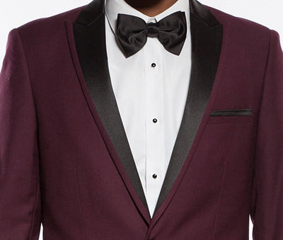 Burgundy Slim Fit 2 Piece Tuxedo With Satin Peak Lapel 2 SO4MT187S-08-38R  - from alligatorwarehouse.com