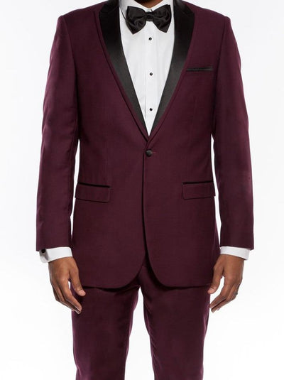Burgundy Slim Fit 2 Piece Tuxedo With Satin Peak Lapel 1 SO4MT187S-08-38R  - from alligatorwarehouse.com