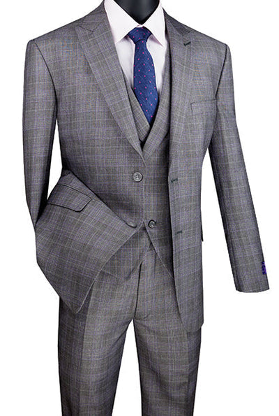 Gray Modern Fit Glen Plaid 2 Button Peak Lapel 3 Piece Suit 1 SO1MV2W-1_GRAY_42R  - from alligatorwarehouse.com