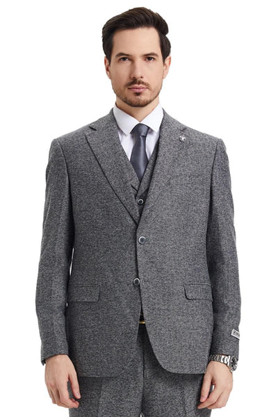 Men's Stacy Adams Vested Vintage Herringbone Tweed Suit in Grey 1 SM325H1-01-38R  - from alligatorwarehouse.com