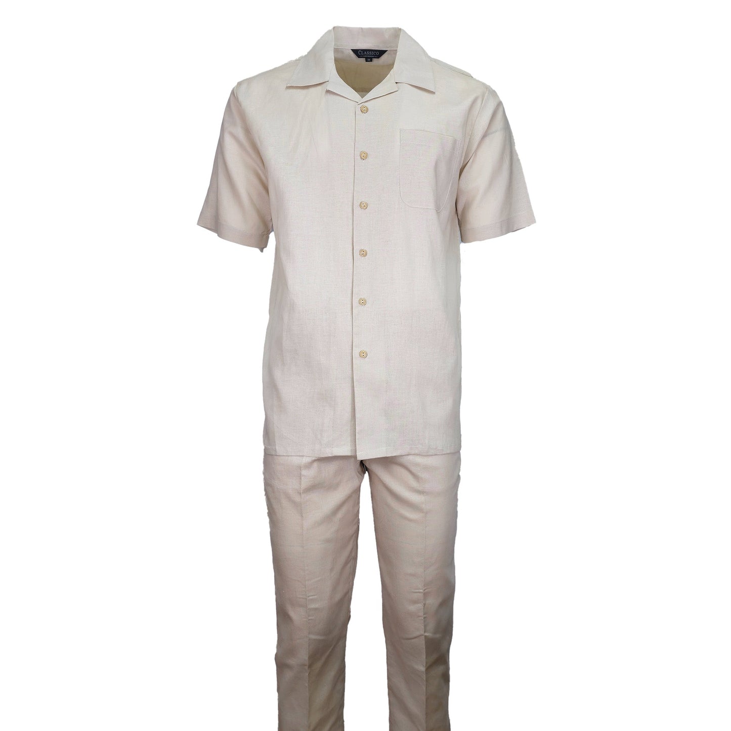 Mens Natural Linen Shirt and Pants Casual Outfit Set