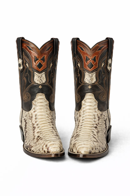 Men's Wild West Python Skin Yellow Gold J Toe Boots 29957