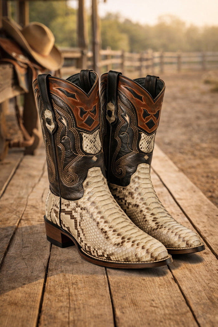 Men's Wild West Python Skin Yellow Gold J Toe Boots 29957