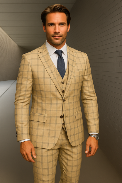 Wool Suit - Italian Made Business Suit by Statement Men's 3 Piece 100% Wool Fashion Suit - Modern Fit