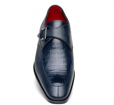 Marco Di Milano Toluca Men's Shoes Navy Exotic Crocodile & Lizard Monk Strap 6 TOLUCA_CAIMAN FUSCUS-LIZ RING_NAVY_8  - from alligatorwarehouse.com