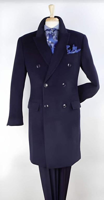 Navy Blue Overcoat - Blue Winter Topcoat - Wool Fabric Double Breasted 1   - from alligatorwarehouse.com