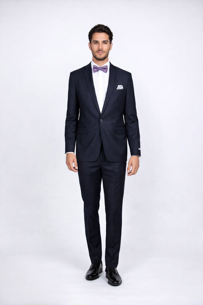 Rossiman Rossi Navy Blue Slim Fit Suit – Peak Lapel Tailored Formalwear for Men