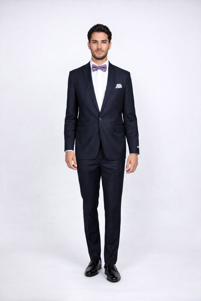 Rossiman Rossi Navy Blue Slim Fit Suit – Peak Lapel Tailored Formalwear for Men