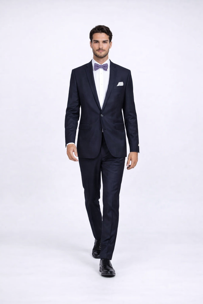 Rossiman Rossi Navy Blue Slim Fit Suit – Peak Lapel Tailored Formalwear for Men
