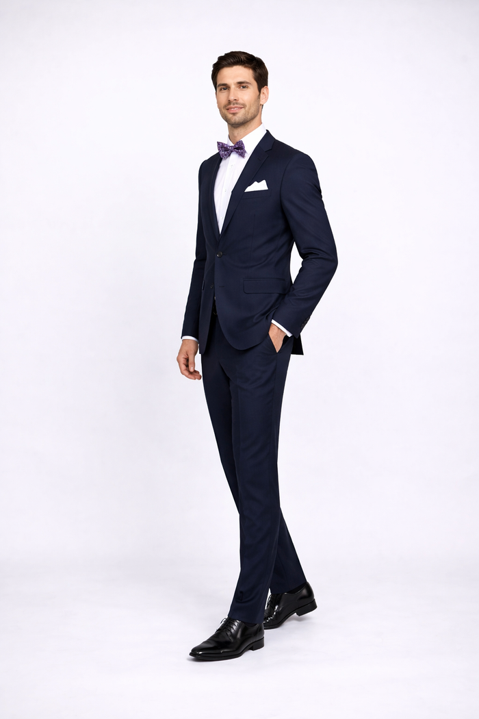 Rossiman Rossi Navy Blue Slim Fit Suit – Peak Lapel Tailored Formalwear for Men