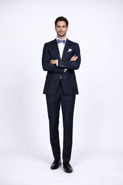 Rossiman Rossi Navy Blue Slim Fit Suit – Peak Lapel Tailored Formalwear for Men
