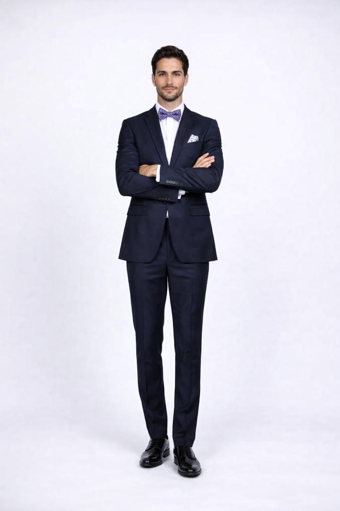 Rossiman Rossi Navy Blue Slim Fit Suit – Peak Lapel Tailored Formalwear for Men