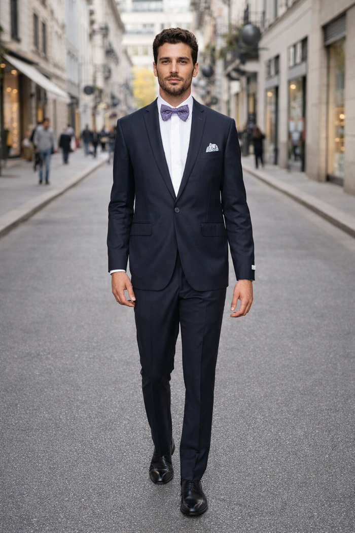 Rossiman Rossi Navy Blue Slim Fit Suit – Peak Lapel Tailored Formalwear for Men