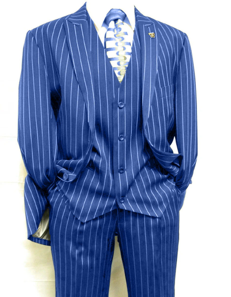 Mens 2 Button Gangster Pinstripe Suit in Navy