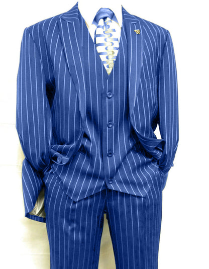 Mens 2 Button Gangster Pinstripe Suit in Navy